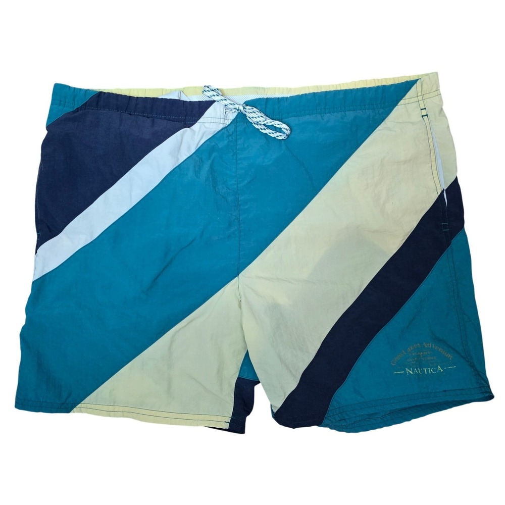Vintage Nautica Great Lakes Adventure Swim Trunks Size M Colorblock Board Shorts
